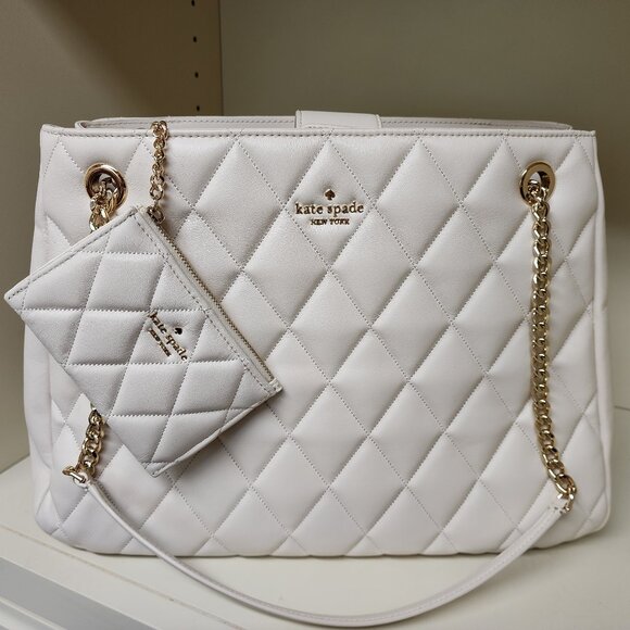 NWOT Kate Spade Quilted Carey in Meringue with matching keychain wallet - Picture 1 of 12